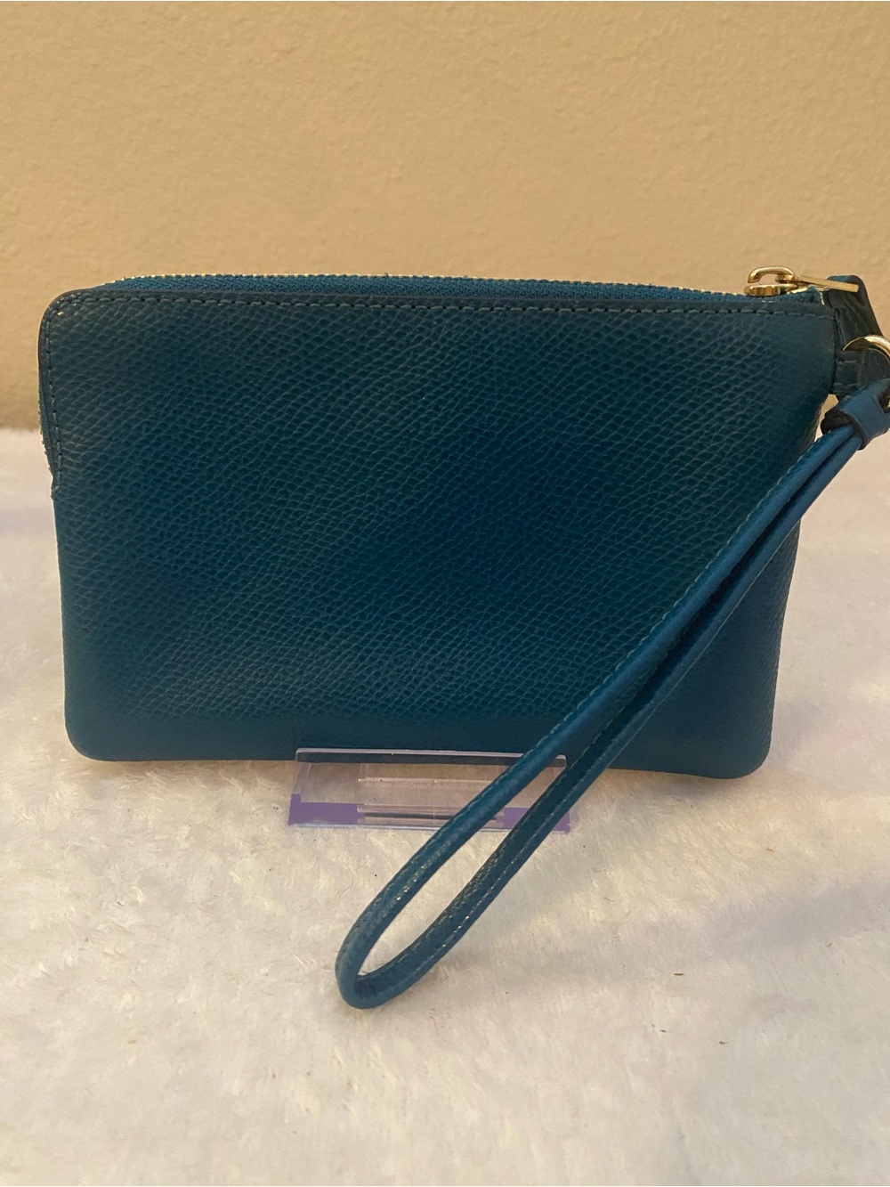 Coach Teal Leather Wristlet with Gold Logo - Picture 3 of 11